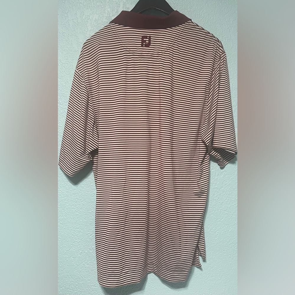 Footjoy Mens Medium Maroon  Striped Polo Style Golf Shirt Polyblend - Picture 2 of 7
